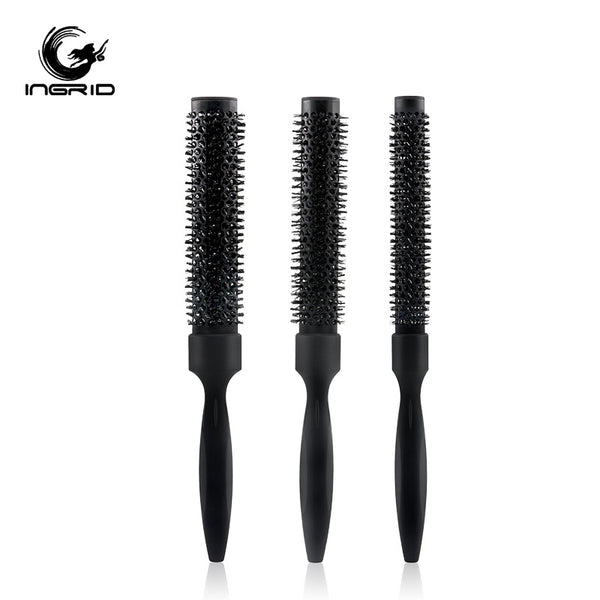 Oval Aluminum Tube Comb Ultra-fine Black Aluminum Tube Roller Comb Blowing Root Inner Buckle Nylon Hairy Tip Tail Roll Shaping Curly Hair Salon