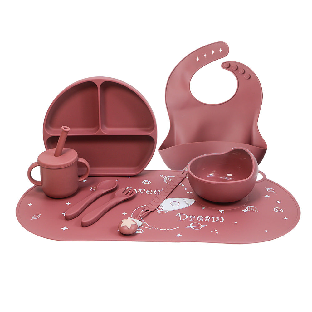 hot seller: baby food-grade silicone utensil set - 8-piece kids' dinnerware set for weaning and feeding