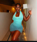 European and american/african summer  new arrivals: sexy, elegant, slim-fit, sparkling fabric, backless dress for women's performances