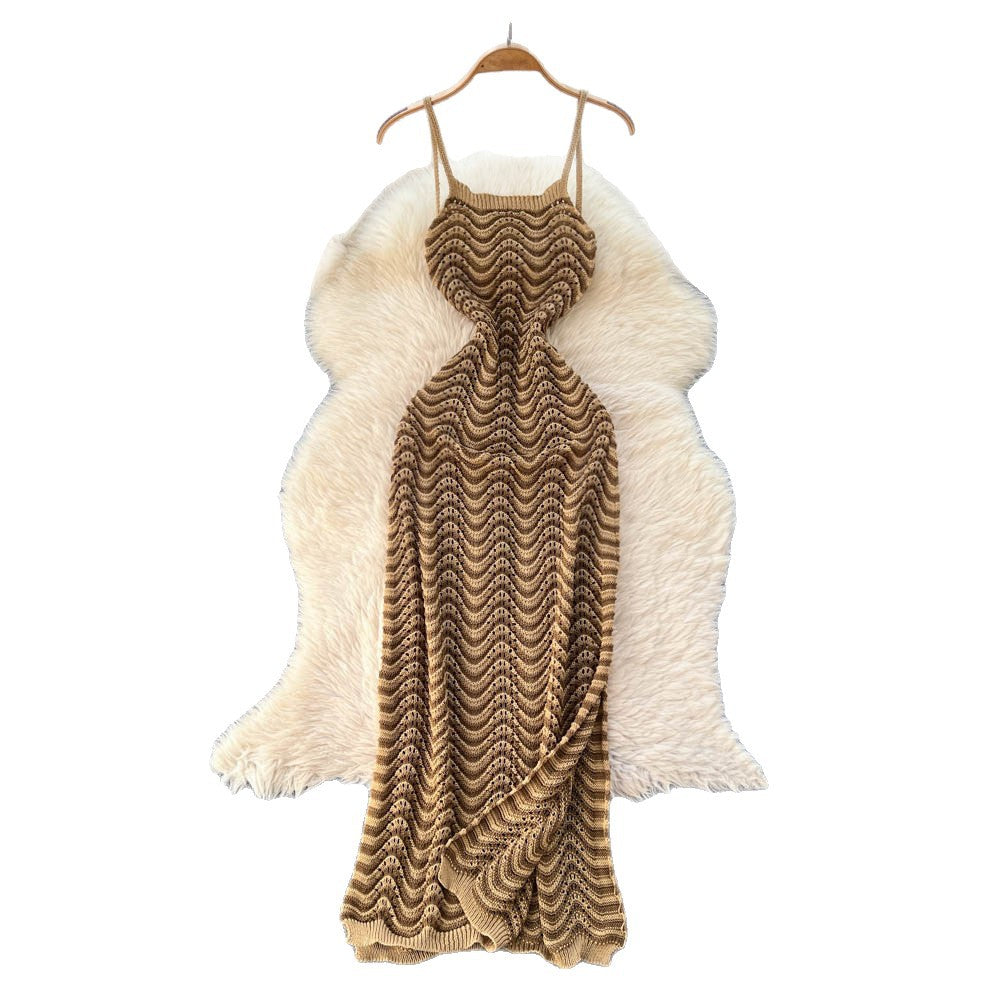 Sexy hot girl knitting sleeveless suspender dress female summer k-stylecut outslimming lookbacklessknitting long skirt