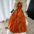 Vacation style lace lace suspender sexybacklessdress women's summer waist slimming look cake skirt elegant long skirt