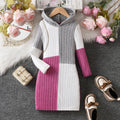 girldresslong sleeves color block pit stripeswoolen hoodie kidscasualfall and winterfall and winter long skirt