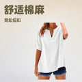 cross-border spring/summer new arrival: cotton linen button-down shirt - casual, loose fit, elegant, plus size v-neck top