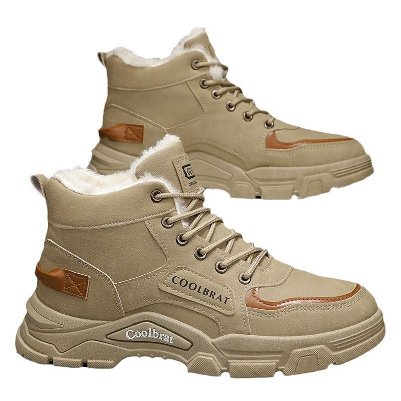 High-top men's shoes 2025winternew arrivalworkwear style outdoor hikingwinterfleece-lined cotton shoes labor protection construction site boots