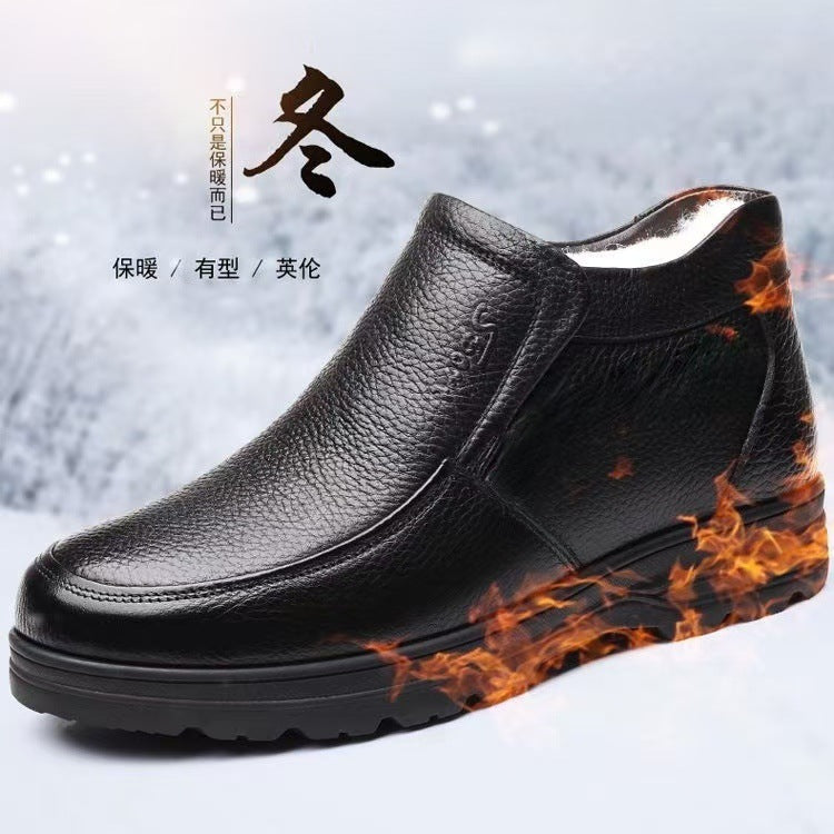 Men's winter warm cotton shoes - fleece lined, non-slip, casual high-top cotton shoes for men, elderly cotton shoes, men's leather cotton shoes for seniors