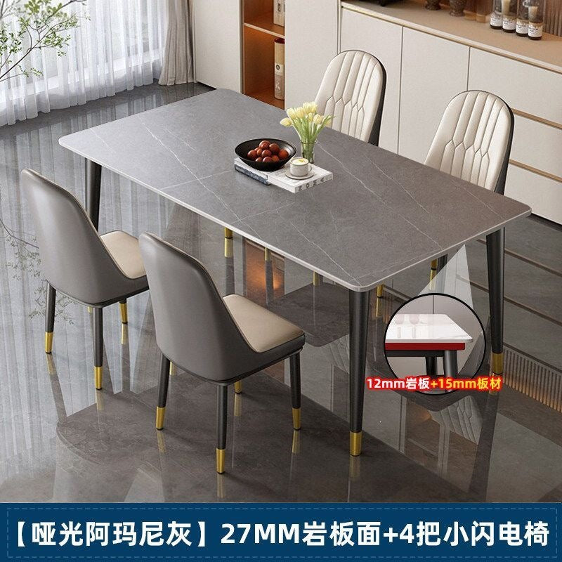 Rock slab dining table and chair combination rectangular for home small apartment medieval style modern casual rental house dining table