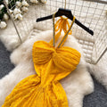 French lace halter neck sexy dress - women's summer slim fit maxi dress - high-end vacation outfit