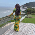 European and american cross-border chic women's clothing:  spring new arrival - long sleeve crew neck hollow-out waist-cinching bodycon maxi dress