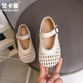 Vancahao girls' knitted leather shoes -  summer new arrivals: korean-style grandma shoes, open-toe sandals for kids