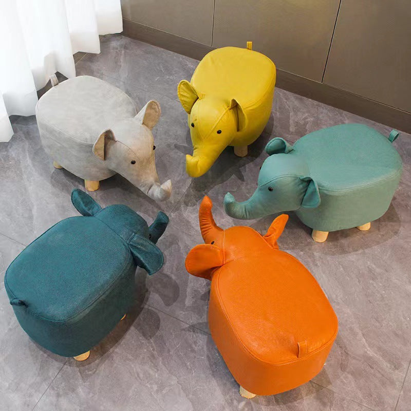 Elephant stool - kids' animal stool - solid wood shoe bench - creative small stool - home living room cartoon cute low stool
