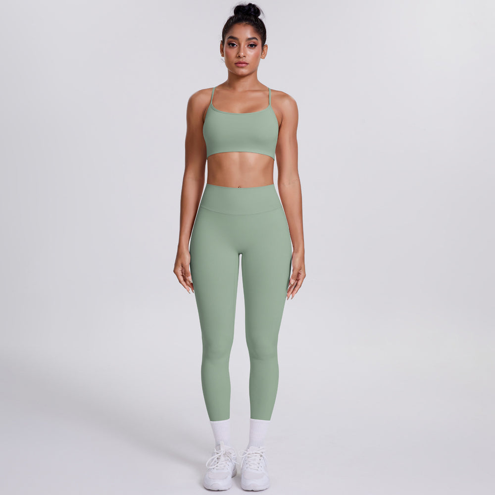 New criss-cross strap sports bra and leggings set - cloud-soft, quick-dry, compression yoga outfit for outdoor running and fitness