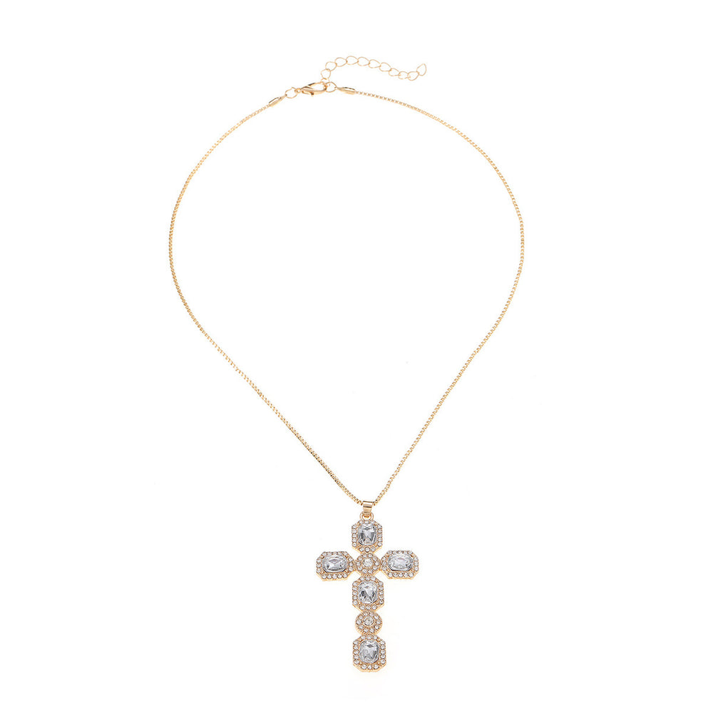 European and american cross-border jewelry: minimalist ins cross pendant necklace, unique and niche design, diamond-studded clavicle chain for women