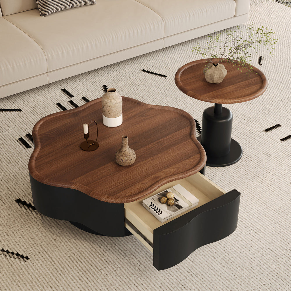 New arrival medieval style petal coffee table walnut cream style living room storage small apartment creative special-shaped combination