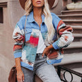 European and american cross-border e-commerce women's apparel:  independent store autumn new arrival - washed color block denim jacket, cropped top