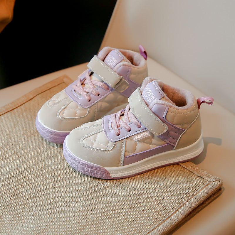 Personalized fashion sports cotton shoes Winter velvet warm running shoes Velcro girls versatile casual shoes