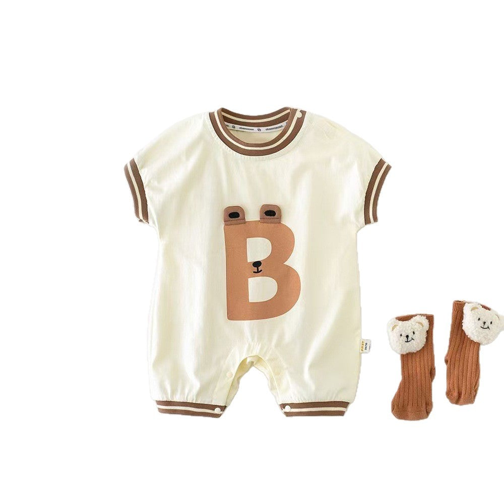Baby summer clothes short sleeve sports baby thin breathable jumpsuit newborn super cute short climbing internet celebrity