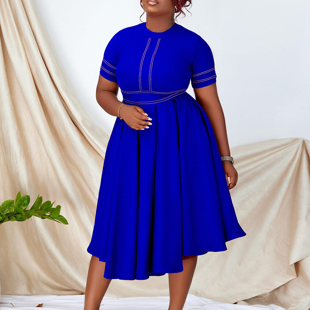 D385 african plus size women's clothing  summer new arrival elegant a-line maxi dress short sleeve export dress