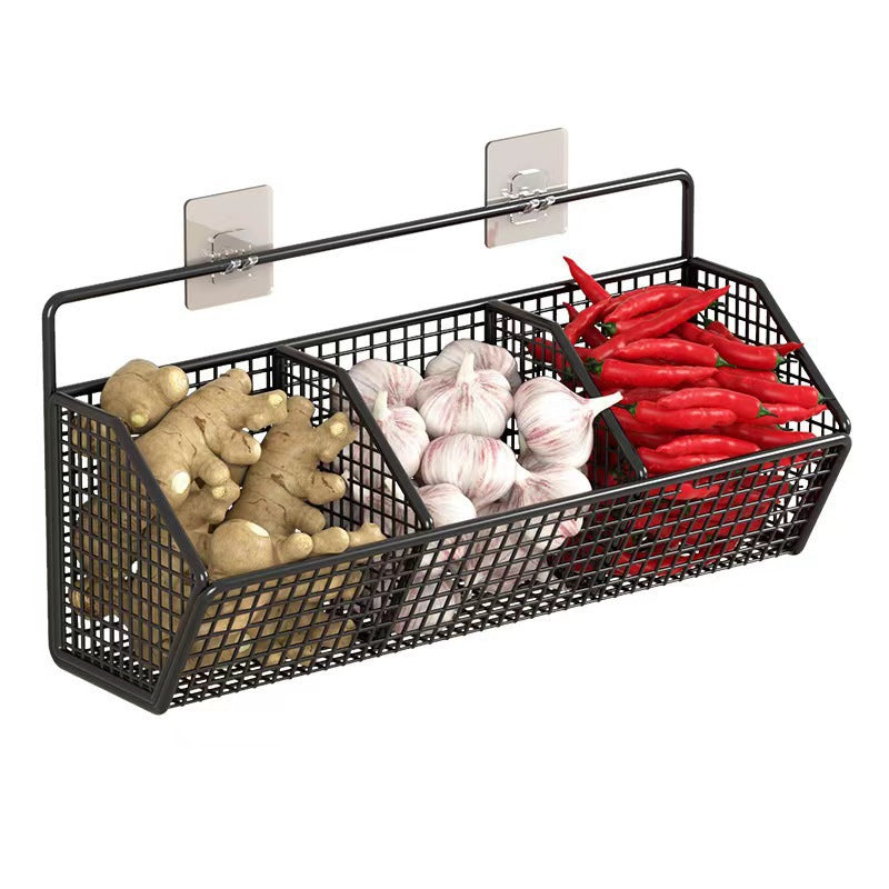 No punching onion ginger garlic storage box kitchen multi-functional shelf hanging vegetable basket seasoning wall hanging artifact