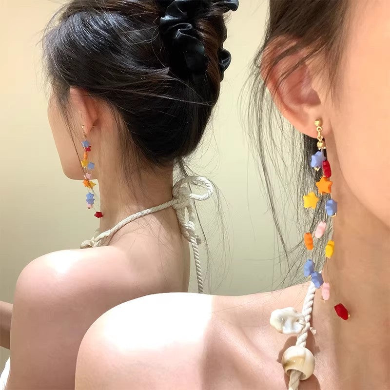 Summer color dopamine star tassel earrings - unique design, sweet style, perfect for vacation