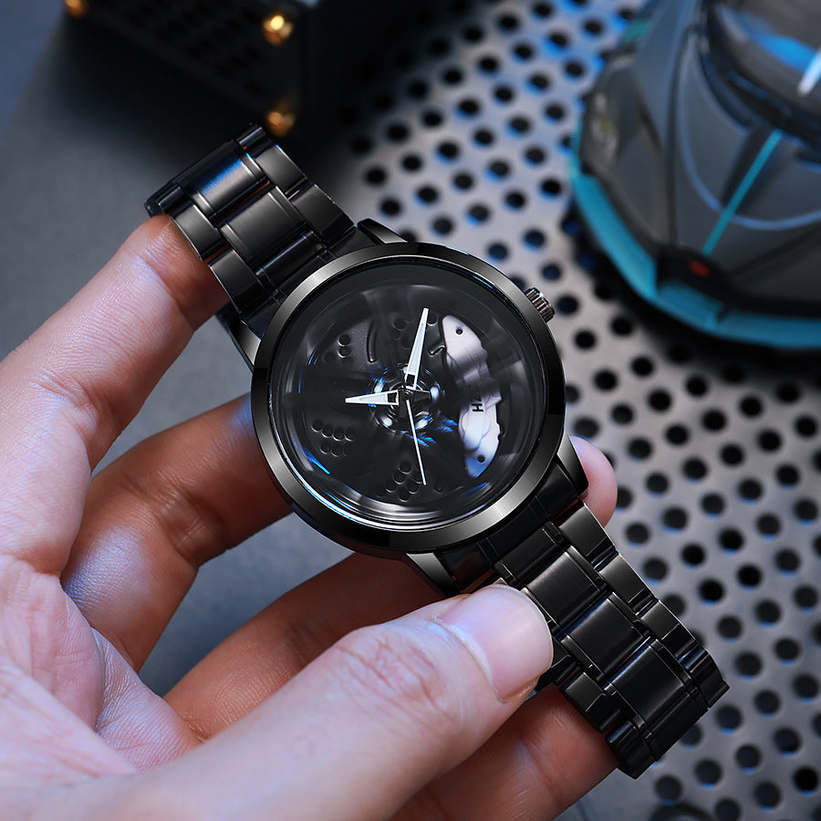 New arrivalmenrotate wheel stereocut out car modification gift watch middle southeast asia men's watch quartz watch