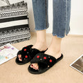 2024 new korean style floral plush slippers for women, autumn/winter home indoor flat pearl cross wooden floor fuzzy slippers