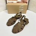 Za2025summernew arrivalcut out round toe sandals women's bag toe easiest for match lightweight plaidflats roman beach women's shoes