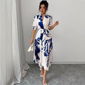 european and american style printed v-neck women's dress - new arrival