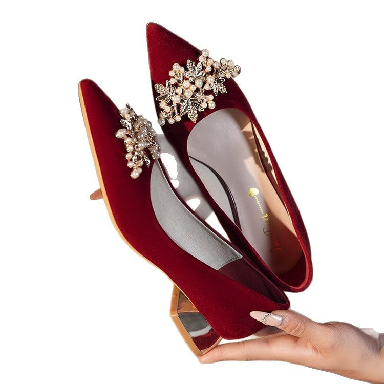 Wedding shoes bridal shoes 2026 new arrival red low-heeled women's shoes not tiring feet chinese xiuhe wedding shoes