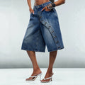 Fashion jeans women's diagonal button wide-leg cropped jeans cross-border hot girl washed pants foreign trade women's clothing