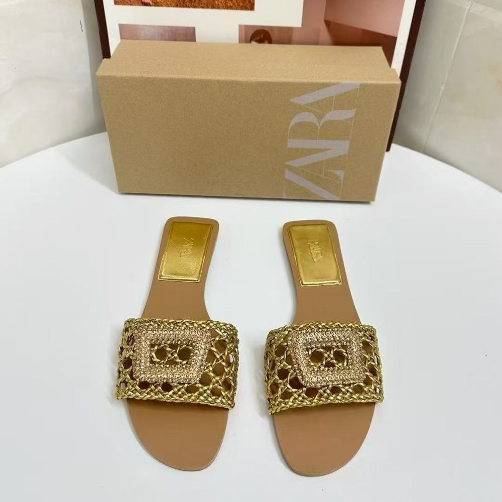 2025 summer new arrival: women's round-toe high heel espadrille sandals - openwork knit, apricot color - wholesale