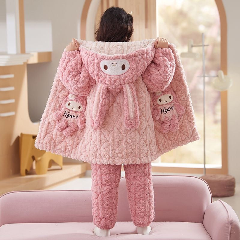 【triple-layer quilted & thickened】girls' winter pajamas - extra thick coral fleece, triple-layer quilted baby winter sleepwear