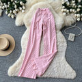 K-stylehigh waistcasualpolka doteasiest for matchstraight-leg pants for women summer lazy styleslimming lookelegantcasual pants