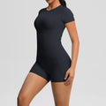 New arrival cross-border fashionpure color double-sided nylon brushed short-sleeved yoga suit sports running fitness two-piece set