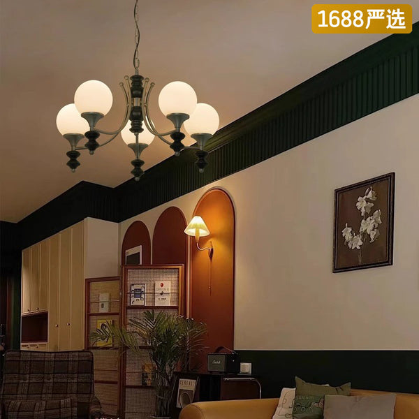 [Strict selection] French medieval style living room chandelier eye protection magic bean dining room light American retro solid wood master bedroom study