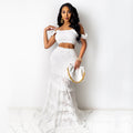 2025 new cross-border women's fashion: european and american style midi skirt & fitted two-piece set with fishtail hem, cropped top, and lace maxi skirt