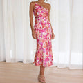 european and american women's fashion printed asymmetrical neck ruffle hem summer dress - custom design and manufacturing available