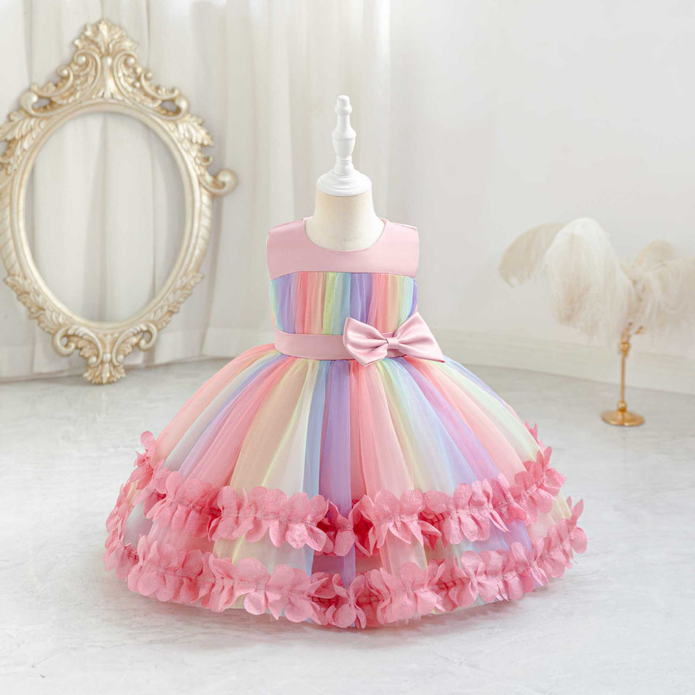 European and american  girls' colorful gradient heart pattern irregular chic summer dress - perfect for kids' festivals and performances