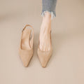 French pointed-toe stiletto sandals for women, 2026 new collection, suede open-back thong heels, versatile mid-heel, elegant and chic high heels