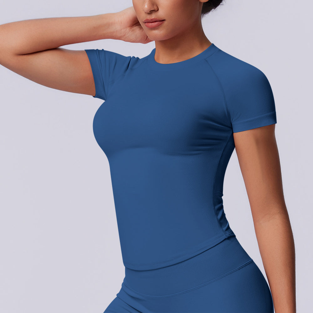 new arrival seamless tight short-sleeved t-shirt yoga wear high elastic sweat-absorbent hip-length short-sleeved running fitness tops for women