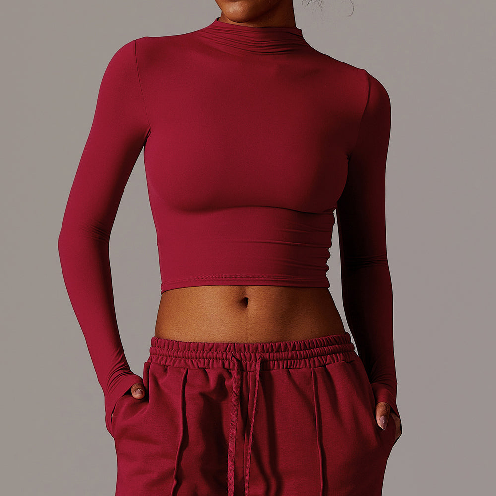 European and american style quick-dry long sleeve workout top - high neck, compression fit, versatile outerwear, yoga shirt 8933