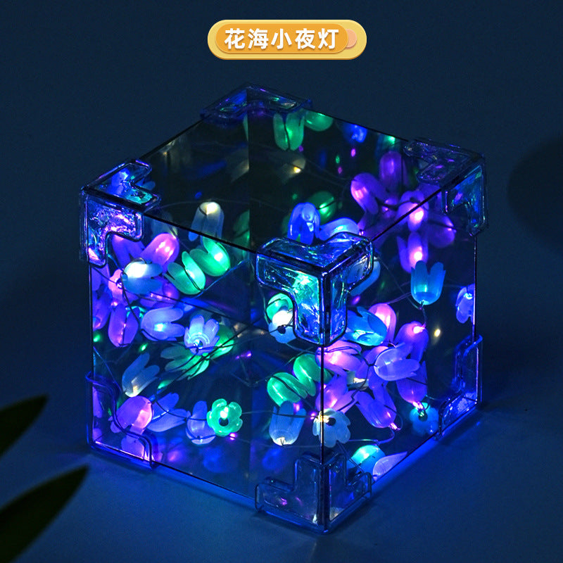 Tulip starry sky flower sea night light technology small production handmade DIY three-dimensional Rubik's cube mirror children's gift set