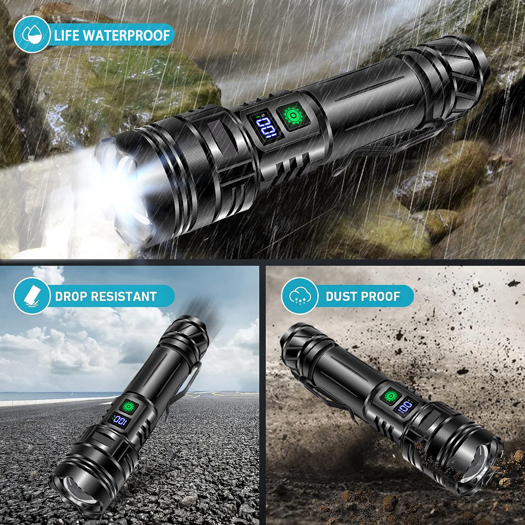 Cross-border strong light exploding flashlight outdoor patrol zoom digital display household charging multi-function laser cannon flashlight