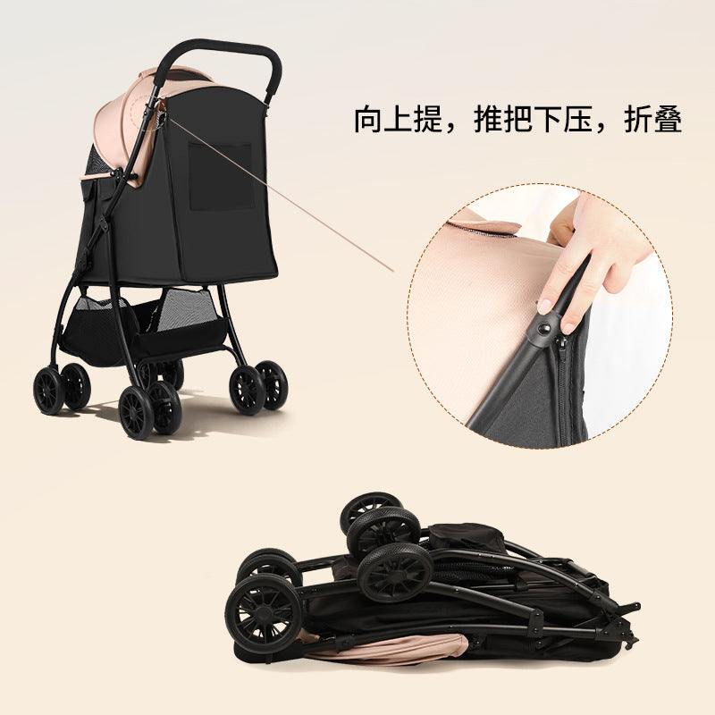 Pet stroller - lightweight & foldable for small to medium dogs & cats - one-click fold, large capacity