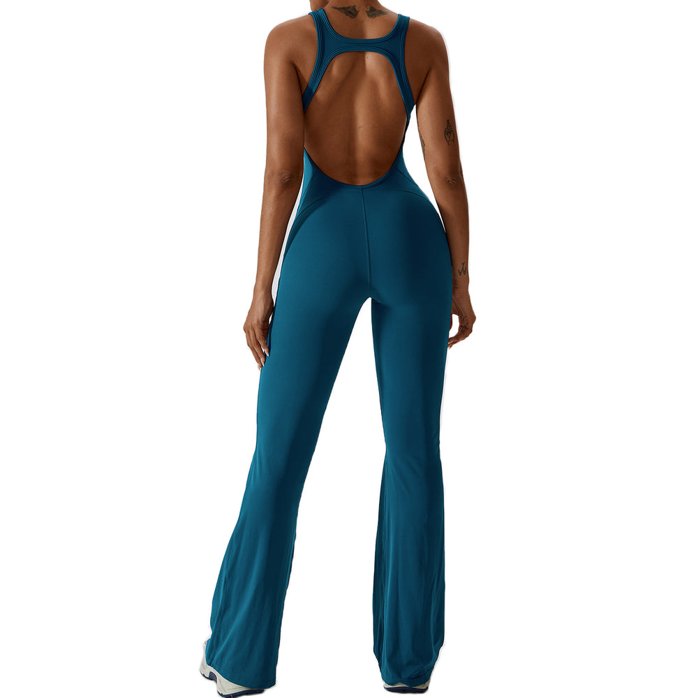 European and american quick-dry compression yoga outfit - dance, workout, and fitness - butt-lifting, tummy-control, bootcut one-piece yoga suit 8117