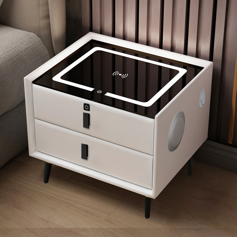 Smart nightstand solid wood bedside table - modern style bedroom with wireless charging, multifunctional lighting, and wireless charging capability