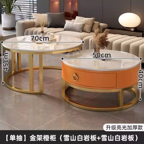 Rock slab coffee table accessible luxury modern casual round small apartment tea table living room for home tea table new arrival normcore marble
