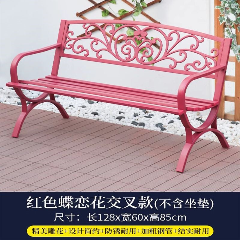 Outdoor park bench double seater bench casual simple bench iron backrest courtyard outdoor garden