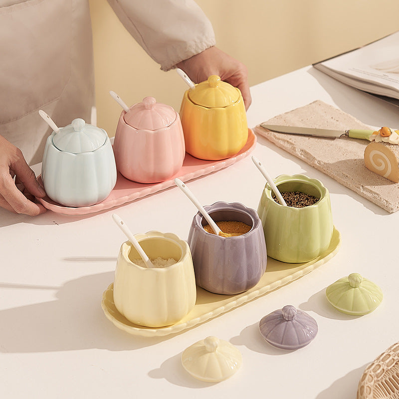 Creamy, instagram-worthy ceramic spice jar set. stylish, three-tone mixed spice jars for kitchen essentials. salt shakers available wholesale