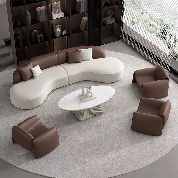 Business reception room negotiation area sofa lounge three-seater office coffee table top grain leather