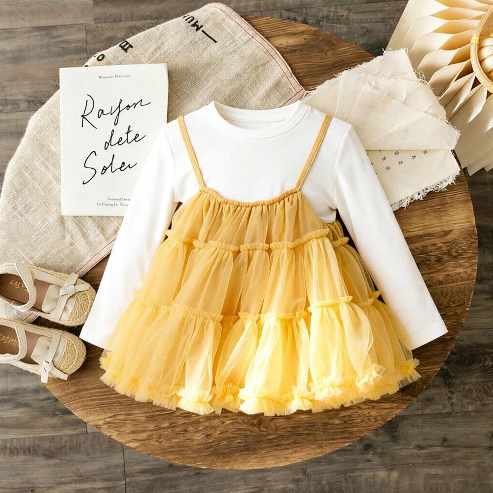 Girls' spring top set: sweet mesh princess-style camisole and top for kids